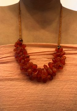 Orange aventurine and carnelian tear drops shaped pendant necklace