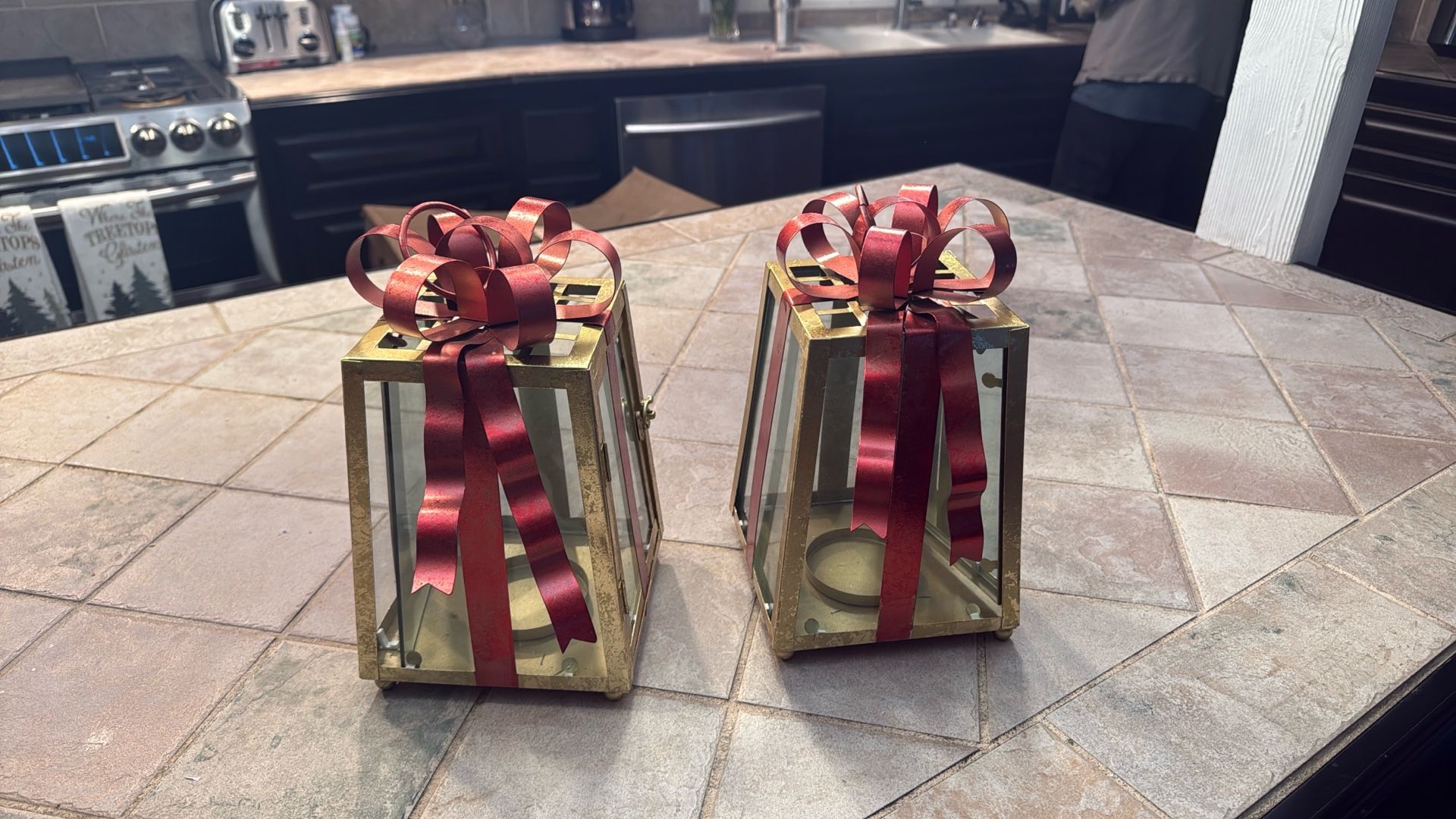 Nice candle holder for Christmas metal and glass