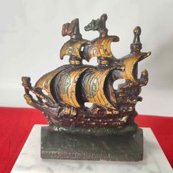Spanish Galleon on White Marble Paperweight Statue