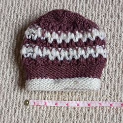 Hand Knit Brown & White Beanie Hat