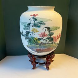 Celadon Hand Painted Vase
