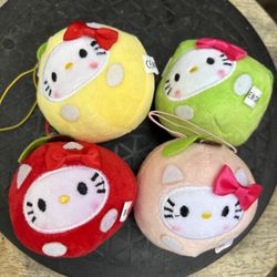 Set Of 4 Hello Kitty Fruit Plushie Keychains!