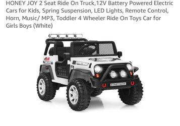 2 Seat Ride On Truck,12V Battery Powered Electric Cars for Kids, Spring Suspension, LED Lights, Remote Control, Horn, Music/ MP3, Toddler 4 Wheeler Ri