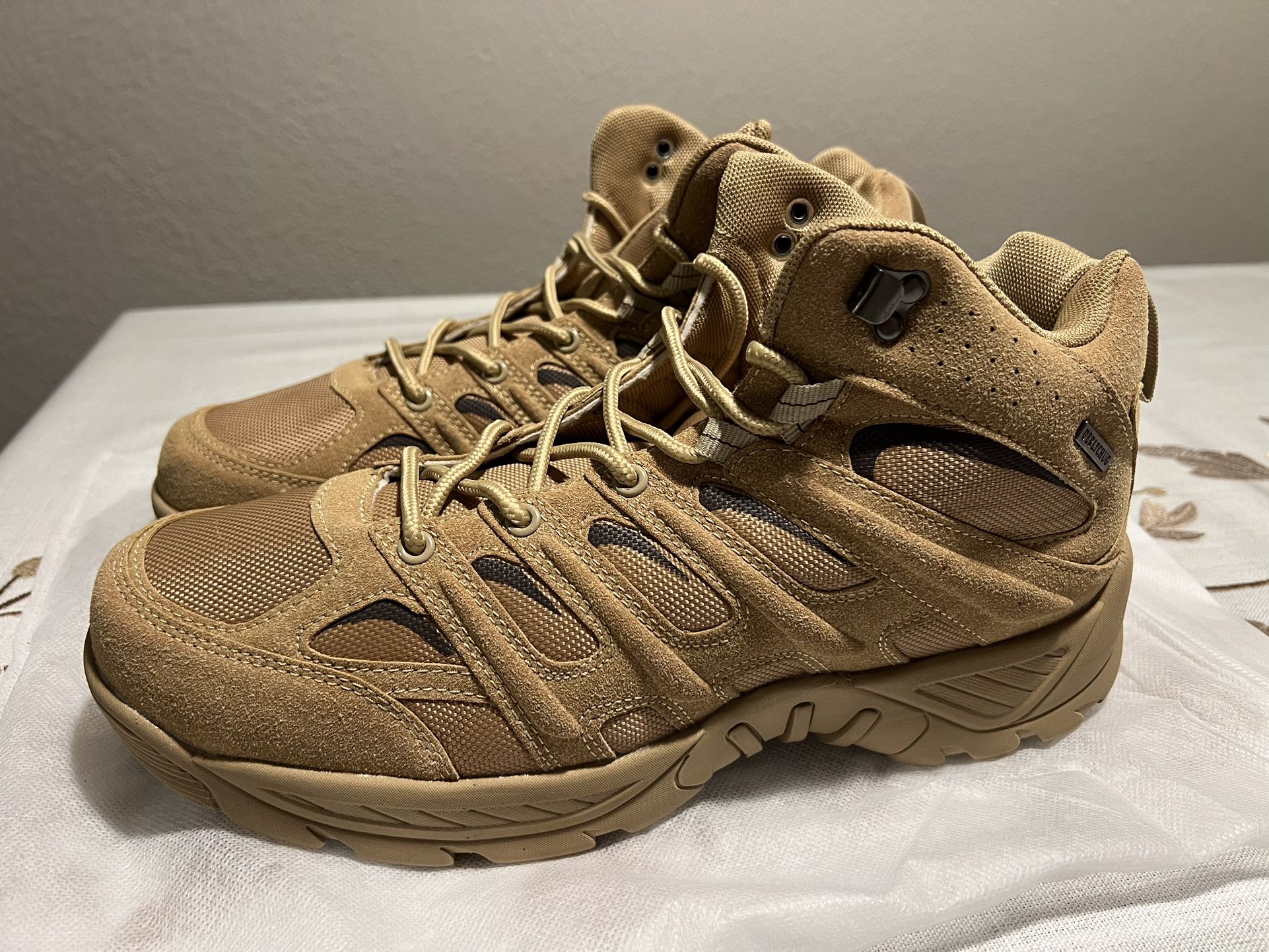 Khaki hiking boots