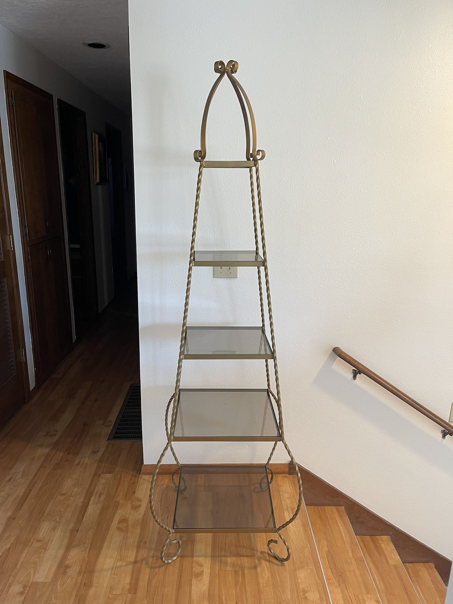 Vintage Wrought Iron Tiered Etagere W/smoked Glass