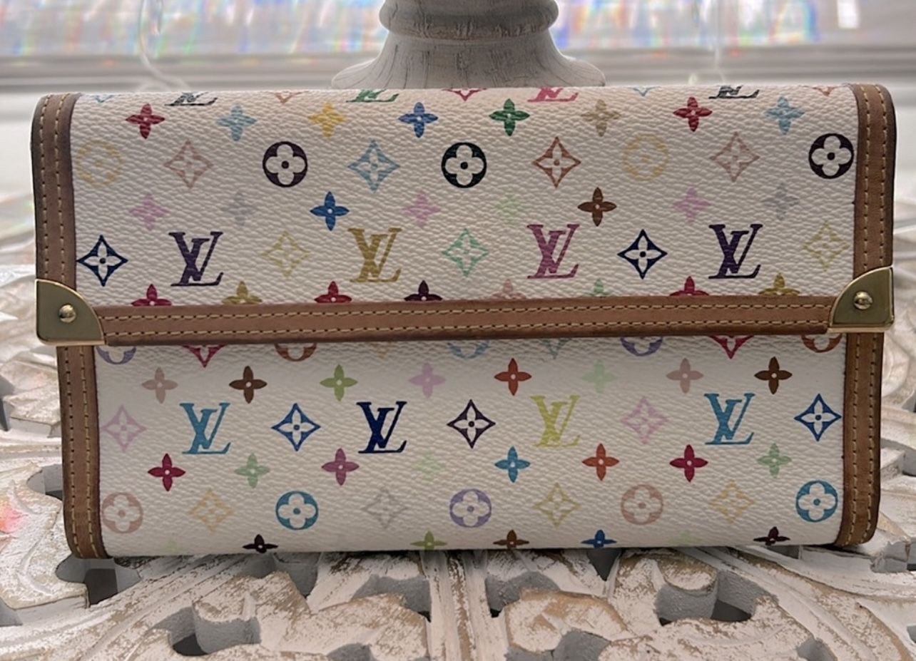 Louis Vuitton White Murakami Multicolor International  Wallet, Authentic