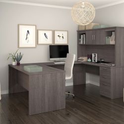 Bestar Logan Executive Desk – Gray Bark – U-Shaped / 2-Piece Configuration 