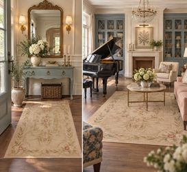 Vintage Handcrafted, Handmade French Rug, Carpet, Tapestry, Gorgeous, Granny, Collectible, Coal Cottage Farmhouse, Romantic Decor