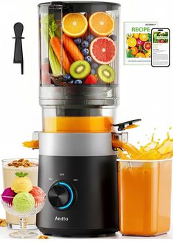 Aeitto 3-in-1 Cold Press Juicer, Makes Juice, Nut Milk & Sorbet, Filter-Free Easy Cleaning, 6.0" Wide Mouth Self-Feeding Hopper, Hands-Free Juicer Mac