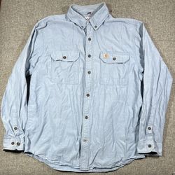 Carhartt Button Up Long Sleeve Men's L Blue Shirt 5202 Cbl Relaxed Fit