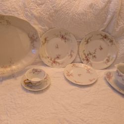Vintage Haviland Limoges France Porcelain Set – Pink Floral – Platter, Plates, Cup
