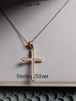 New Gold Over Sterling Silver Cross Necklace-$20