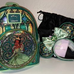 Loungefly Disney Princess Tiana Stained Glass Mini Backpack & Ears Headband Set