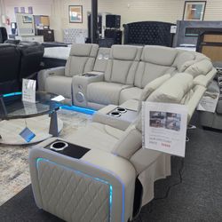 Gray Leather Power Reclining Sectional Sofa with LED🚚WE DELIVER🚚
