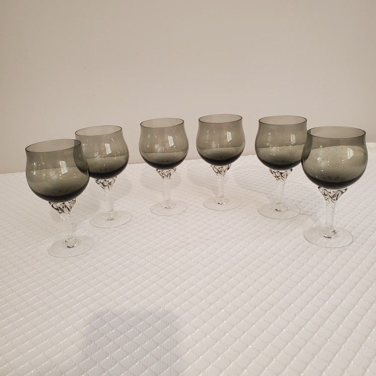 Vintage Mid Century Smokey Gray Small Wine Glasses