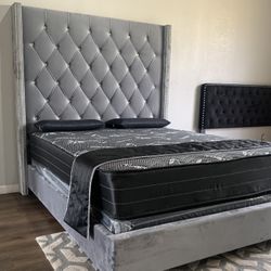Brand New King Size Grey 6foot Tall Bed Frame With New Mattress /Fast Delivery 