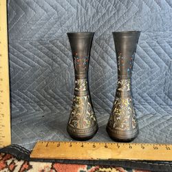 Pair Of Vintage Brass Indian Vases 