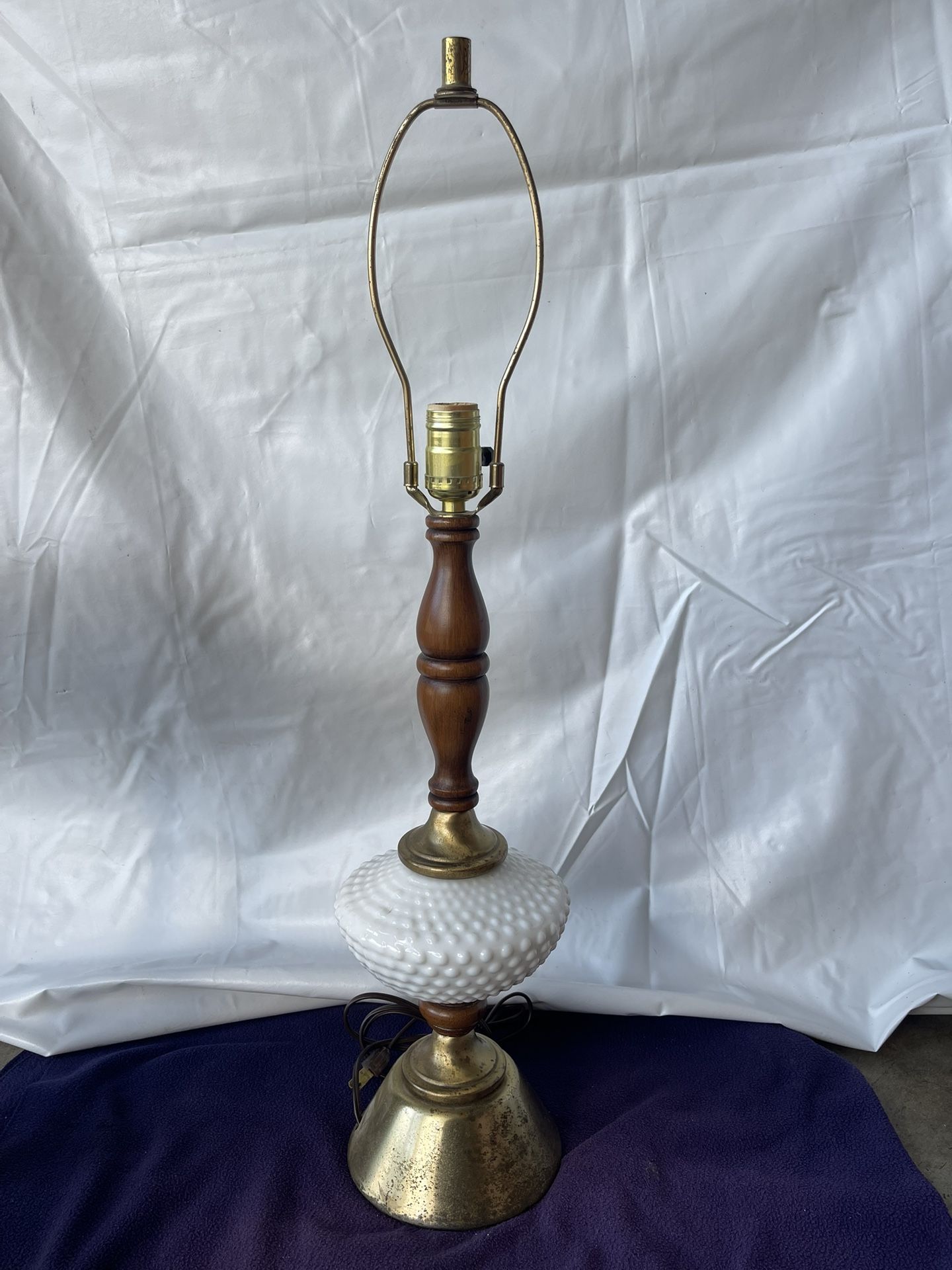 2-Vintage Milk Glass & Wood Table Lamp (OBO)