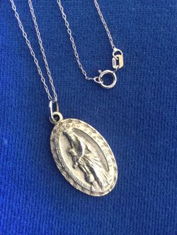 Silver Our Lady of Victory Pendant necklace / Silver 925 religious jewelry