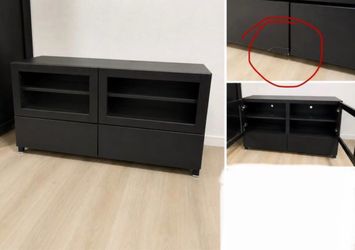 Black Storage Cabinet with Glass Doors and Drawers