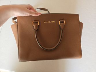 Genuine Michael Kors Selma Leather Handbag MK Purse Camel