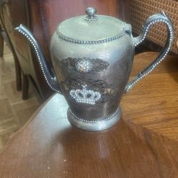 Antique Silverplate Rhinestone Crown Teapot 