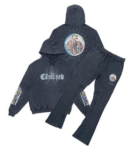 Black Stacks Hoodie Set