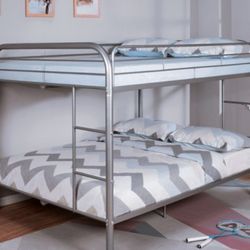 Brand New Silver Solid Metal Full Over Full Bunk Bed 
