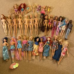 LOT of 32 Disney & Barbie Doll Mattel and More