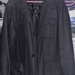 Men’s Michael Kors MK Black Wool Button Down Pea Coat Winter Jacket W/Button Up Pockets, XL