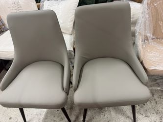 Faux Leather Chairs Set of 2, Waterproof Padded Seat,Grey Modern Dining Chair, Metal Legs, Ergonomic Wide Backrest, Stain Resistant, Easy 10-Min Assem