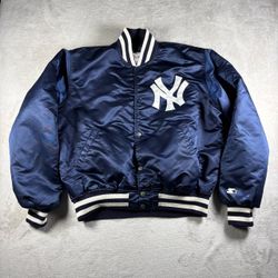 Vintage Starter Diamond New York Yankees Satin MLB Men’s L Blue Jacket #1141
