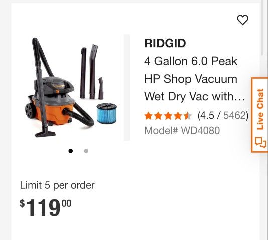 Rudgid WD4080 Wet/Dry Vacuum &blower Combo New In Box