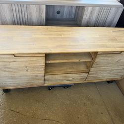 Living spaces 65" Modern Wood Top & Metal Base TV Stand