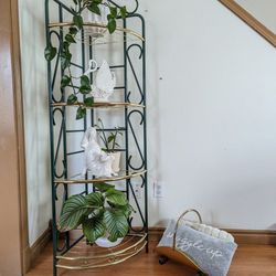 Postmodern Vintage Green & Gold 4 Tiered Corner Plant Shelf Etagere