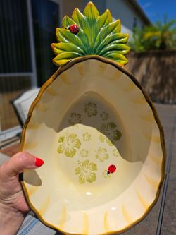 Temp-tations by Tara "Copa Pineapple" 1.5 QT Oval Ceramic Baker / Serving Bowl with Ladybugs