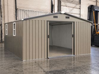 (New in box need assemble) 10’ L x 12’ W x 6.’ H  galvanized steel Metal Storage Shed Outdoor Garden Backyard 10’x12’ Storage