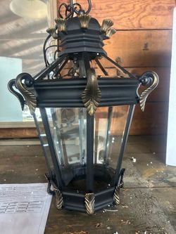 Emliviar 20” Vintage Outdoor Hanging Porch Light – New – Black/Gold – XE267H BG