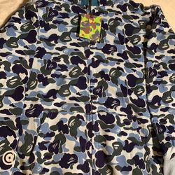 Blue Double Hoodie Bape Zip Up 