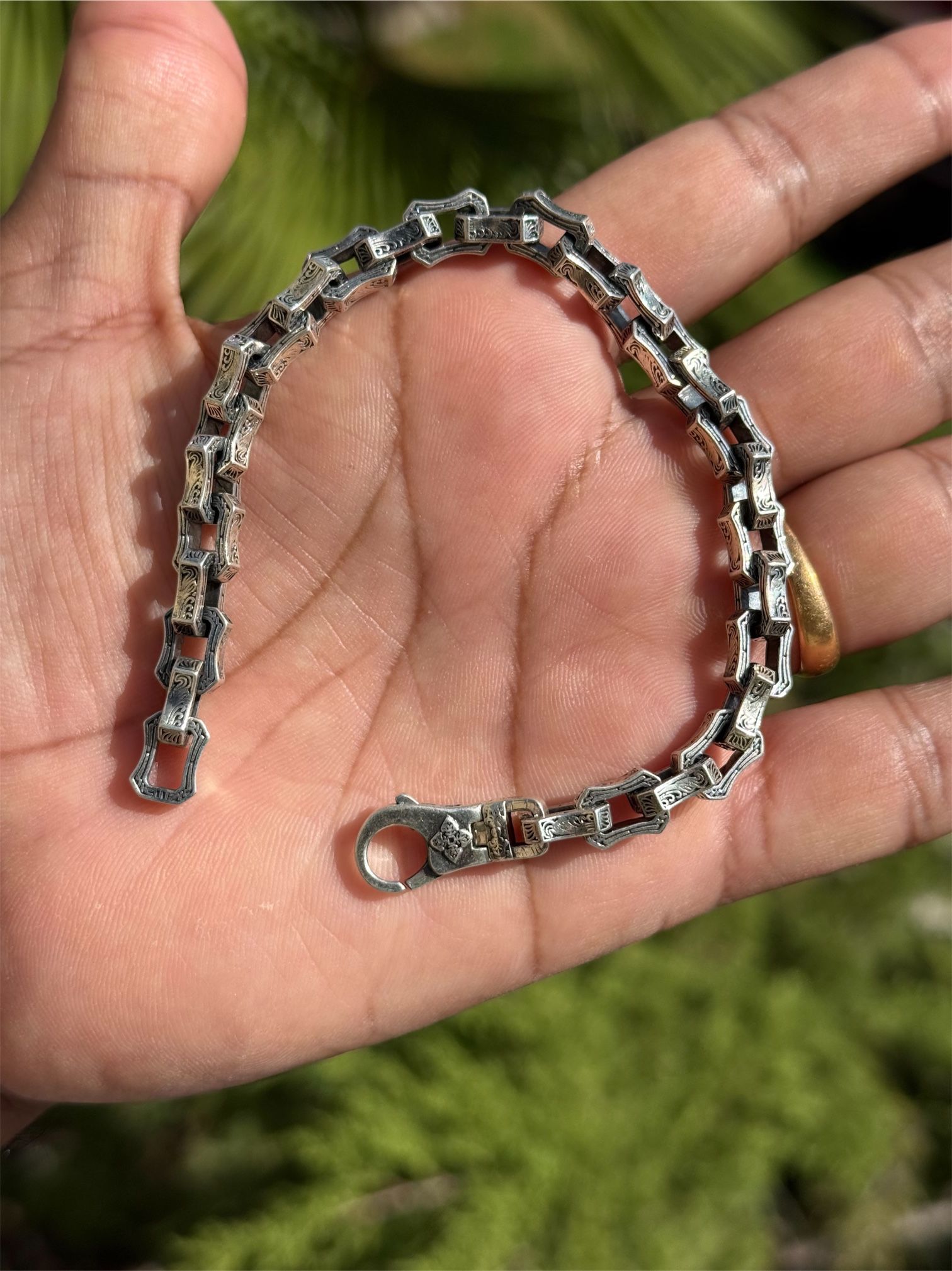 925 Sterling Silver Chain Link Bracelet - 8.5 Inch, 36g, Handmade Design
