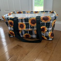 Sunflower/plaid Xl Open Collapsible Tote NWT