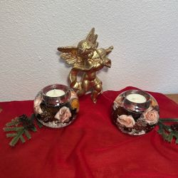 Dream Light Frozen Nature , Glass Votives / Leaves,  Pinecones&   Pink Roses 