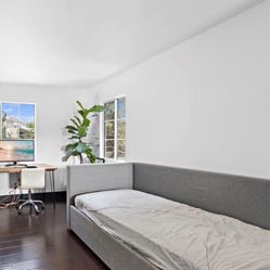 Twin Daybed With Trundle & Mattresses Gray Linen Fabric