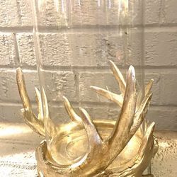 Large Glass Vase Candle Holder, Antlers Design