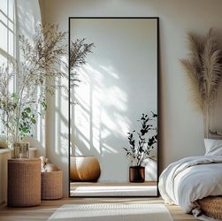 Delma Full Length Mirror with Stand, 75x35 Black Floor Mirror