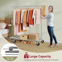 Garment Clothing Rack Heavy Duty with Wheels and Extendable Rod, Collapsible, 250lbs & Bottom Shelf