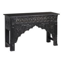  Black Carved Wood Console Table