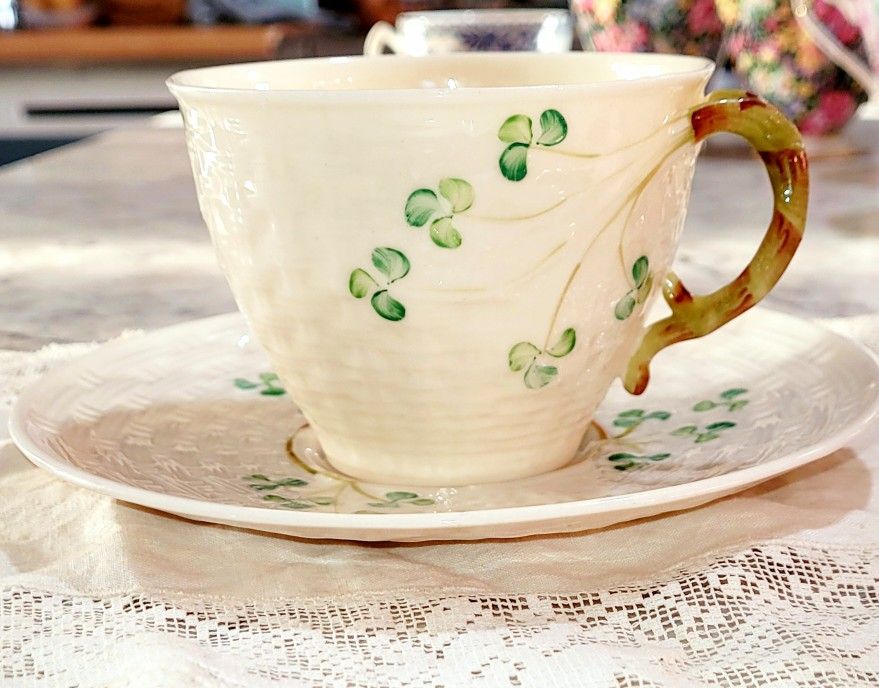 Belleek Classic Shamrock Tea Cup and Saucer