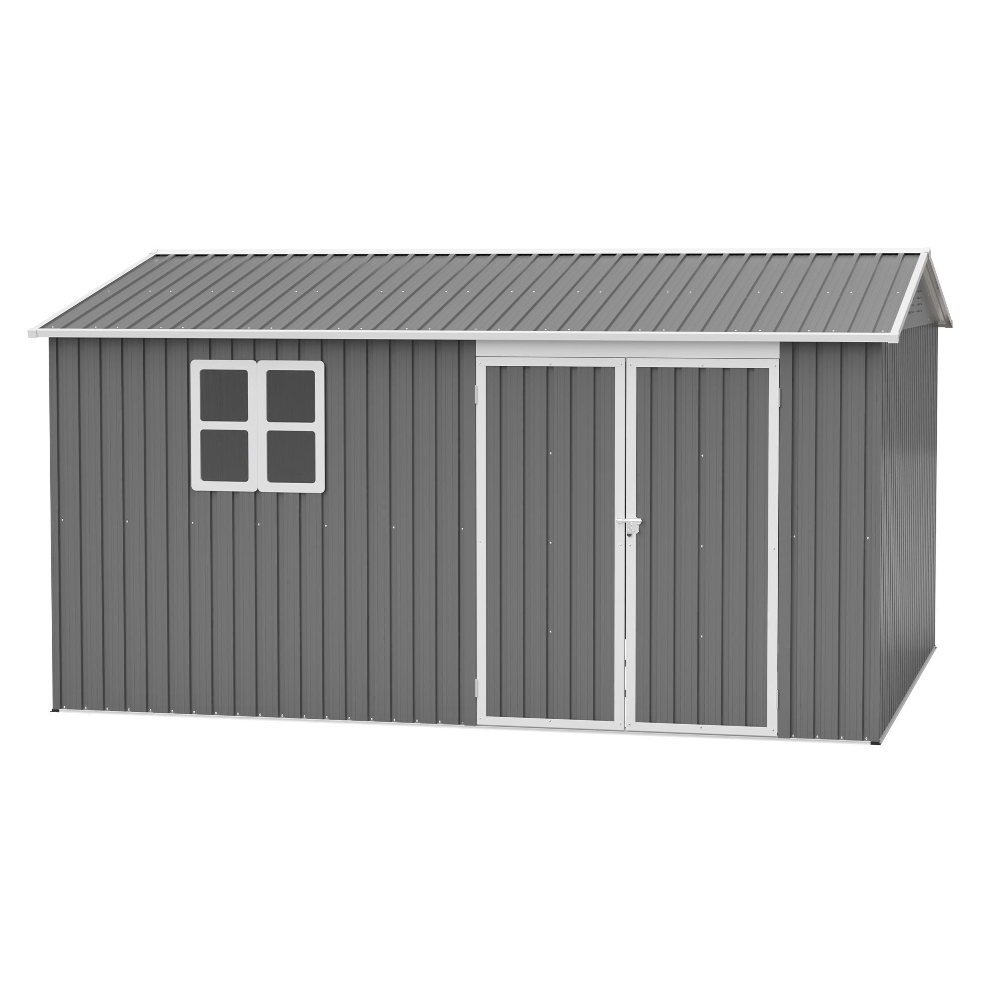 12x10 FT Outdoor Storage Shed Metal, Large Garden Tool Sheds Outdoor with Lockable Doors, Waterproof Steel Utility Storage Building, Heavy Duty Equipm