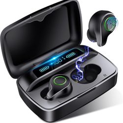 F9 Wireless Earbuds Bluetooth 5.2 Headphones, Wireless Earphones with Wireless Charging Case Over Ear Earhooks Waterproof Earphones Ear Buds Built in 